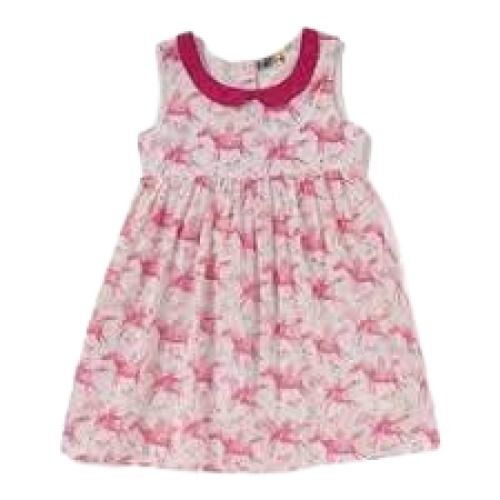 Kids White With Pink Printed Sleeveless Breathable Cotton Frock Bust Size: 10 Inch (In)