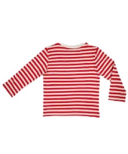 Kids White With Red Striped Round Neck Full Sleeve Casual Wear Cotton T Shirt Bust Size: 10 Inch (In)