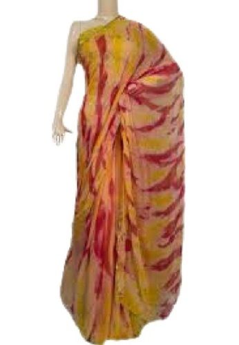 Yellow With Red Ladies Printed Casual Wear Chiffon Saree