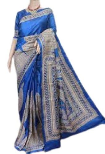 Blue With Brown Multi Color Casual Wear Silk Saree For Wedding Wear 