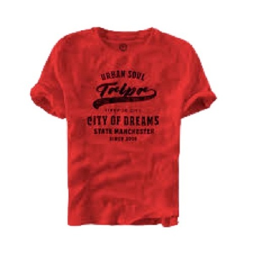 Printed Short Sleeve Round Neck T Shirt For Men - Cotton, Sizes S, M, L, XL, Red Color, Bold Graphic Design, Soft and Lightweight Fabric