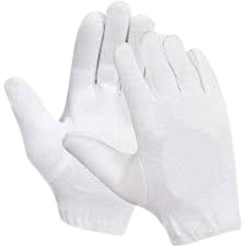 White Plain Full Finger Washable Cotton Hand Gloves