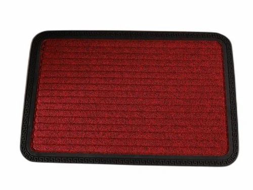 12x5 Inch Rectangle Jute Plain Red Anti Skid Door Mat