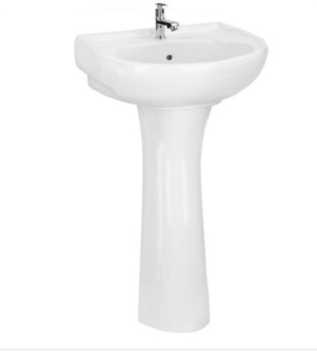 White 415 Cm Depth Wash Basin With Full Pedestal