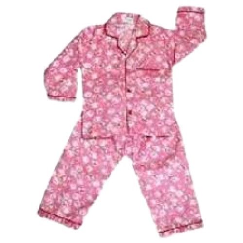 Summer Kids Pink With White Printed Full Sleeves Cotton Night Suit