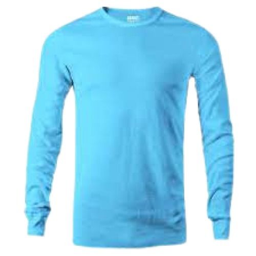 Mens Blue Plain Round Neck Long Sleeve Casual Wear Cotton T Shirt Gender: Male