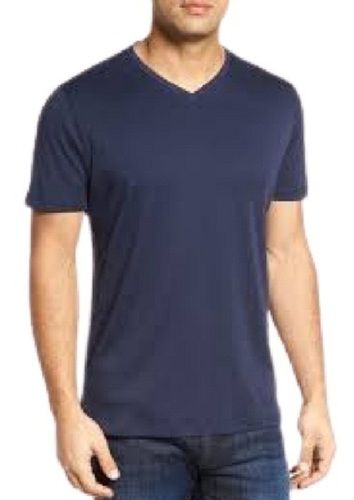 Mens Navy Blue Plain V Neck Short Sleeve Casual Wear Cotton T Shirt Gender: Male