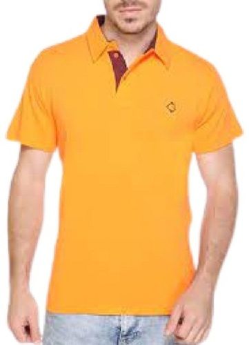 Mens Plain Yellow Polo Neck Short Sleeve Casual Wear Cotton T Shirt Gender: Male