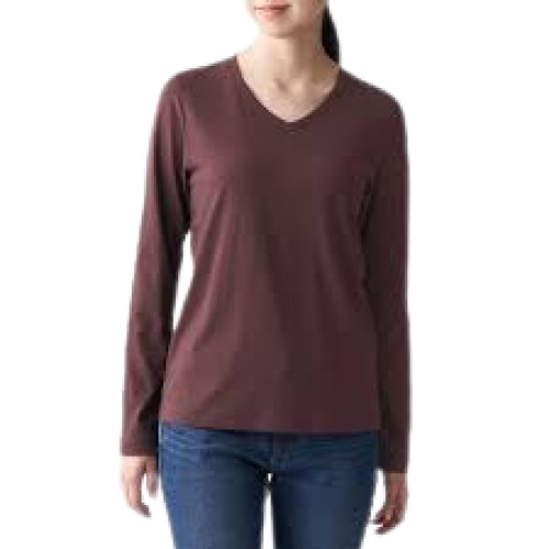 Womens Maroon Plain V Neck Full Sleeve Casual Wear Cotton T Shirt Gender: Female