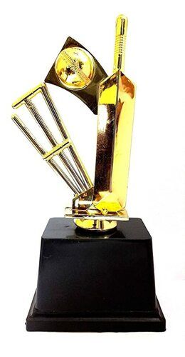 10.2x10.2x20.3cm Polished Steel And Wooden Cricket Trophy With Holder