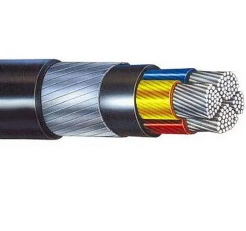Aluminum Armored Cable - 4-Core, 5mm Length, Black PVC Jacket | High Voltage 1,000V, Industrial Use, Round Conductor, PVC Insulation