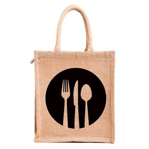 Flexiloop Handles Zipper Top Eco Friendly Printed Jute Bag For Lunch