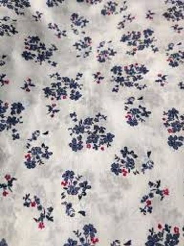 White With Navy Blue Floral Print Fabric