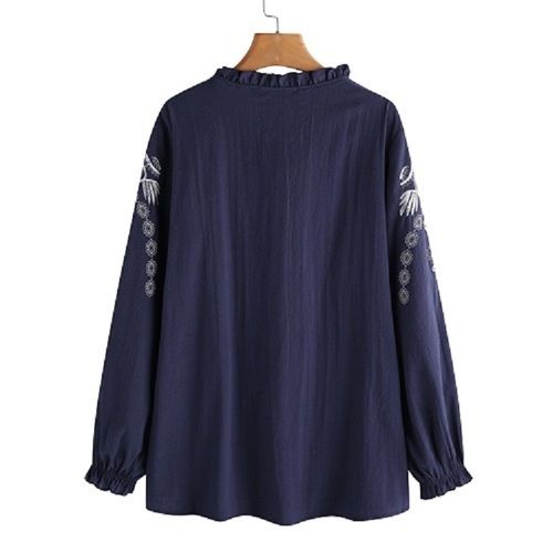 Blue Printed Full Sleeve Cotton Ladies Top