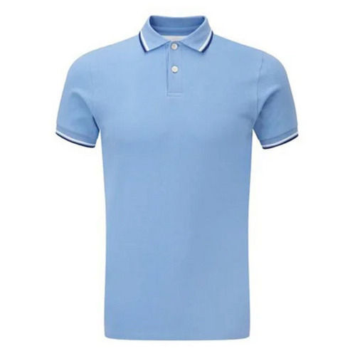 Light Blue Washable Daily Wear Plain Cotton Polo T Shirt For Boys