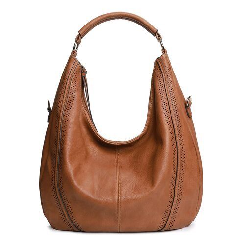 Brown Zipper Closure Water Resistance Plain Leather Shoulder Bag For Women