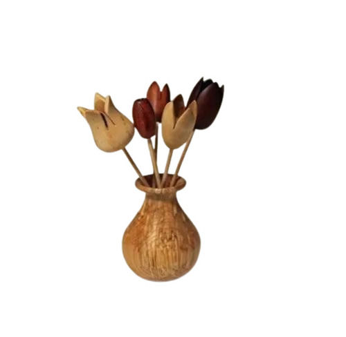 5 Pieces Set Painted Artificial Pine Wooden Flowers For Decoration Use Size: 10 Inches