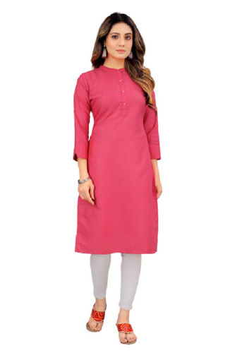 Casual Wear 3/4Th Sleeves Pure Cotton Plain Kurti For Ladies Bust Size: 32 Inch (In)