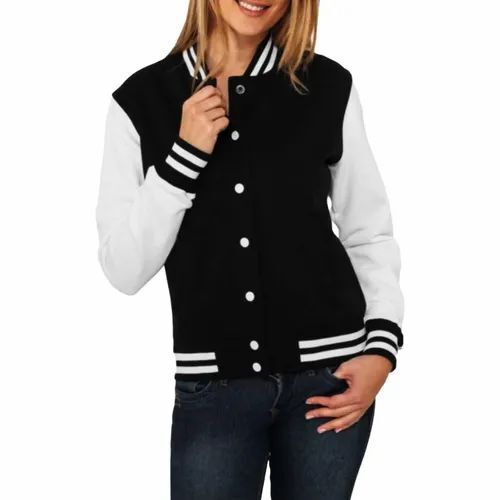 Full Sleeves Black And White Bomber Jackets For Womens Age Group: Adult