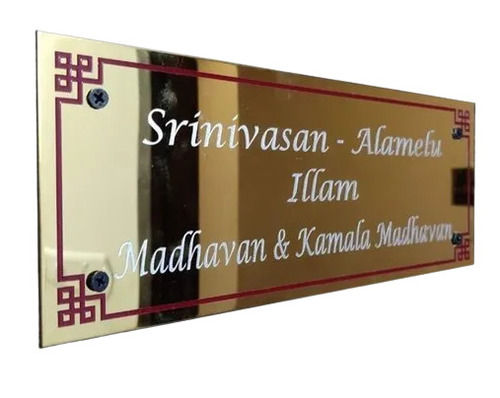 Goldern Rectangular Titanium Designer Name Plate For Home Use