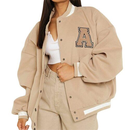 Skin Friendly Full Sleeves Beige Varsity Jackets For Womens