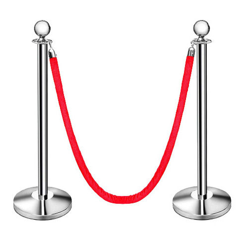 Silver And Red Stainless Steel Manual Que Manager With 1.5 Meter Velvet Rope