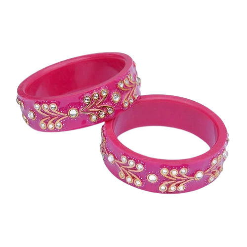 Fashion 2.6 Inches Round Stone Work Glossy Acrylic Plastic Bangles For Women