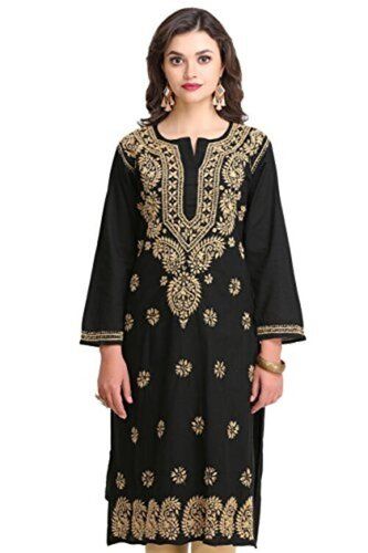 Party Wear Full Sleeves Skin Friendly Cotton Embroidered Kurti For Ladies