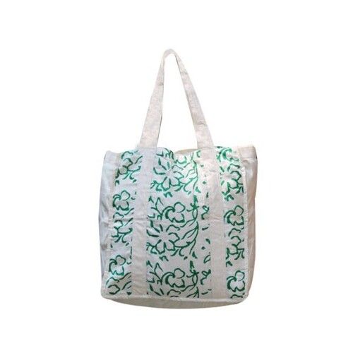 White 10 Kilogram Capacity Zipper Closure Printed Cotton Bags