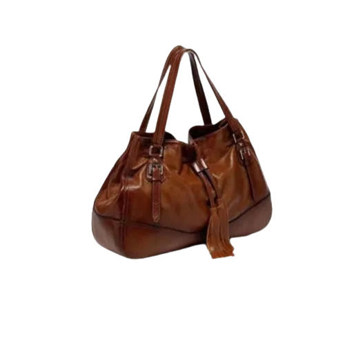 Brown Fashionable Scratch Resistance Plain Genuine Leather Bag For Ladies