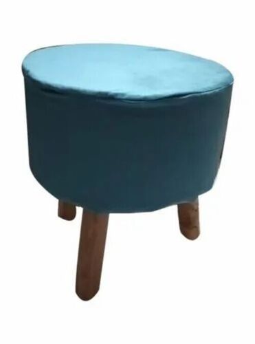 Handmade Round Wooden And Foam Puff Stool With Three Leg For Home Use