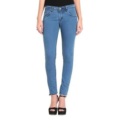 Washable And Soft Slim Fit Plain Dyed Denim Jeans For Ladies 