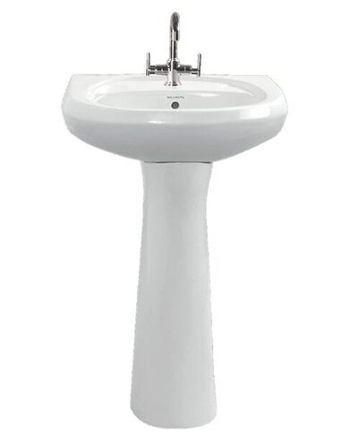 Oval White Ceramic Pedestal Wash Basin For Home And Hotel Use