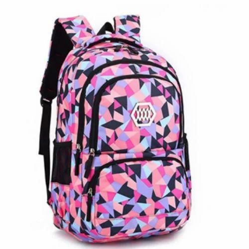 Multicolor Zipper Closure Adjustable Straps Waterproof Canvas Printed School Bag