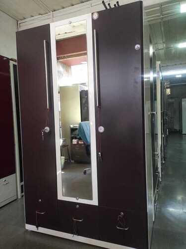 Brown Stainless Steel Three Door Almirah With Locker And Mirror