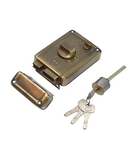 Antique Brass Rim Lock With Two Deadbolts, Knob Inside, Regular Key Dimension(l*w*h): 13 X 4 X 10 Centimeter (Cm)