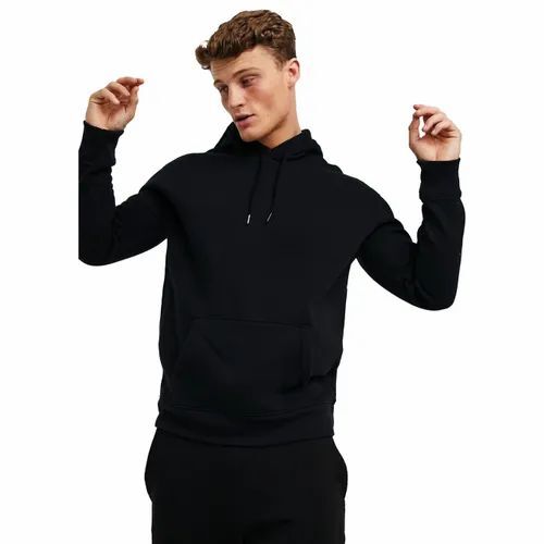 ब्लैक कलर और फुल स्लीव मेन्स प्लेन कॉटन हुडी