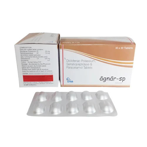 Easy To Consume Diclofenac Potassium Serratiopeptidase Paracetamol Tablets