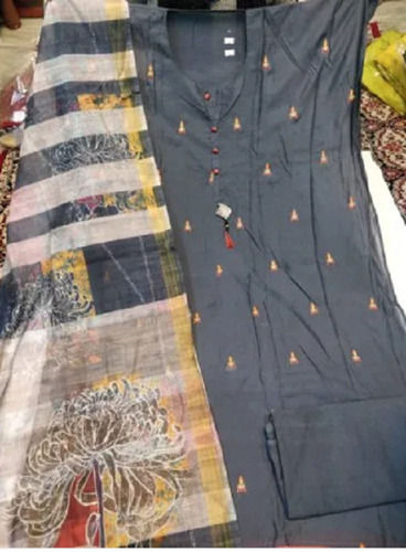 Multi Color Unstitched Chanderi Suit With Dupatta For Ladies