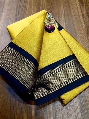 Woven Mustard Yellow South Indian Style Zari Work Traditional Paithani Silk Saree