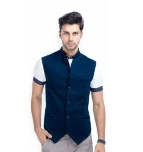 Sleeveless Button Closure Blended Fabric Men'S Nehru Jackets