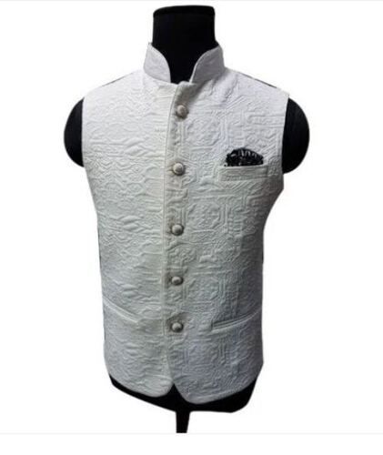 Sleeveless Button Closure Linen Silk Fabric Mens Nehru Jacket