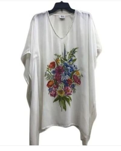  Ladies Cotton Printed V-Neck Tops With Floral Print Kaftan