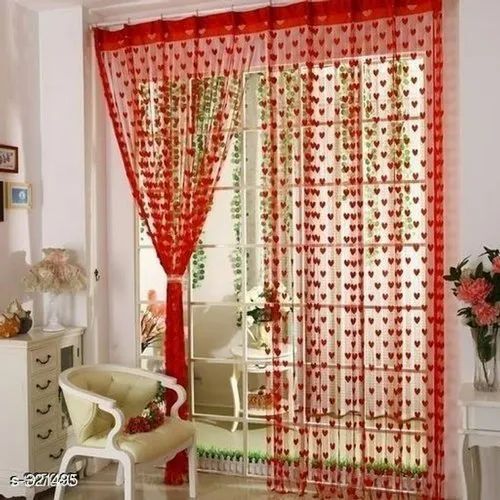 7 Feet Length Polyester Red Hearts Curtain For Door