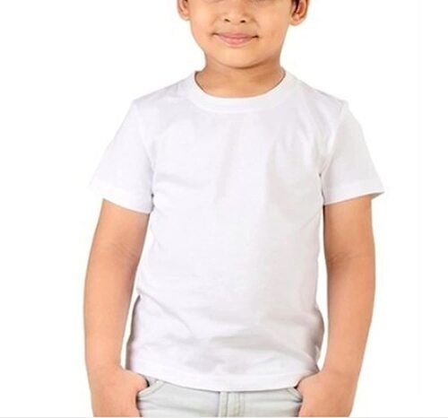 Kids Half Sleeve Round Neck Plain White Cotton T Shirt