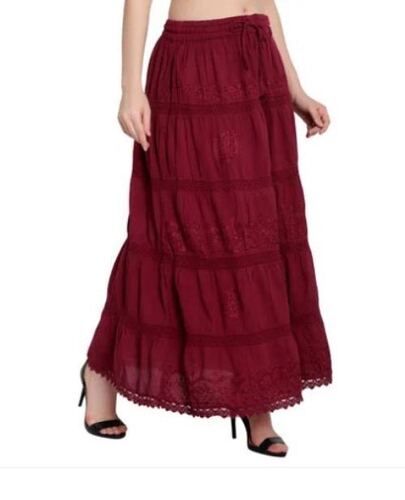 Ladies Casual Wear Embroidered Cotton Long Skirt