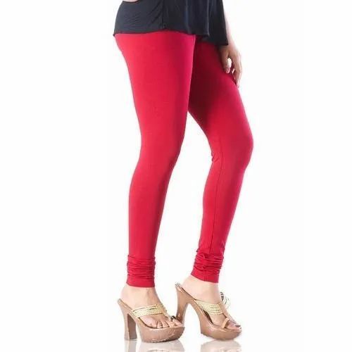 Ladies Stretchable Red Plain Cotton Lycra Legging