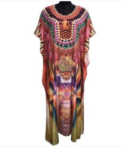 Multi Color Round Neck Ladies Cotton Digital Print Kaftan 