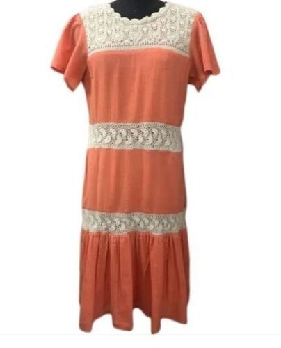 Multi Color Round Neck Ladies Short Sleeves Crochet Dress