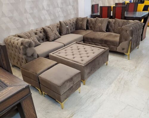 Wooden Modern L Shape Living Room 7 Seater Designer Sofa Set